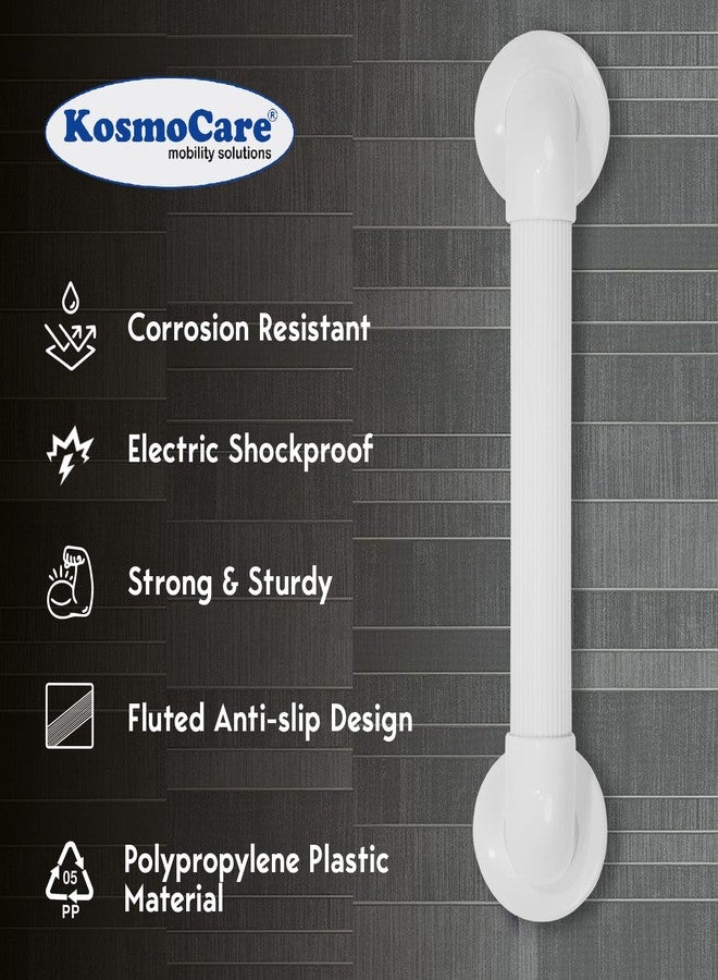 KosmoCare Polypropylene Plastic Grab Bar with Fluted Anti-Slip Design - 18" | Shower Handle for use in Toilet, Bathroom, Stairway Handrail for The Elderly, Pregnant Women & Handicap | Grab Bar Rails | - Image 2