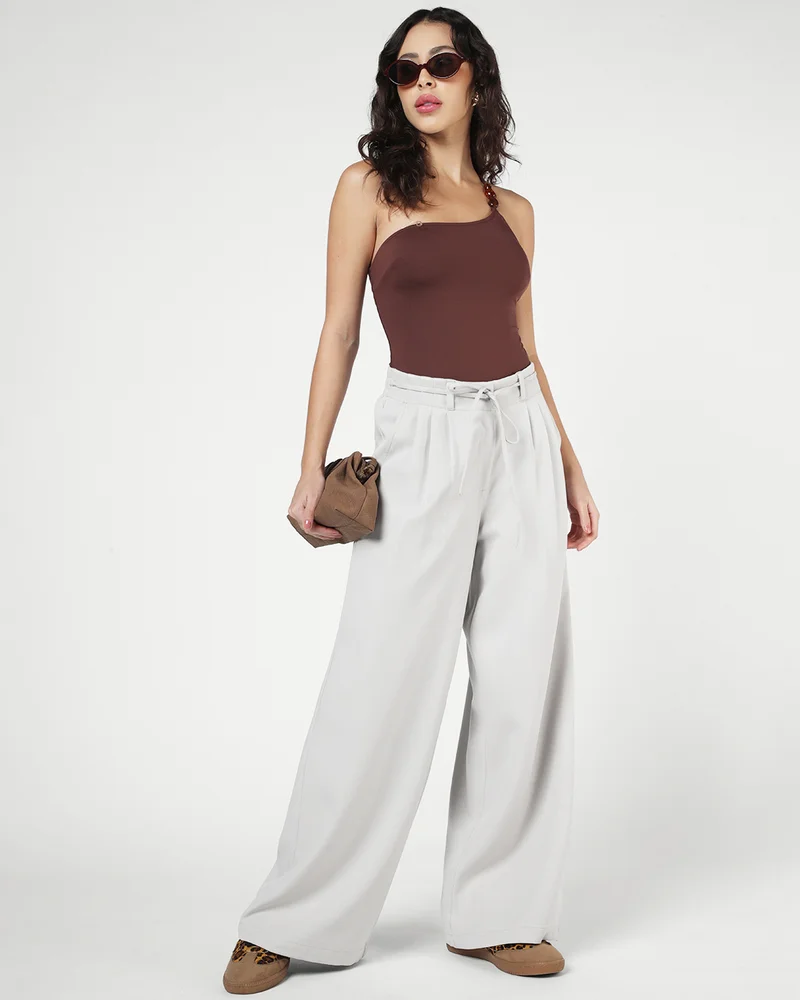 bewakoof  Women's Light Grey Korean Pants for Women | Best Price UAE