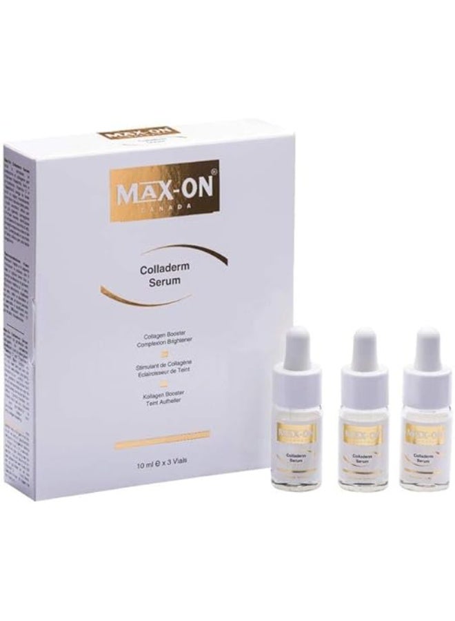 MAX-ON Colladerm Serum 3 Piece Set- Anti-Aging Moisturizer with Collagen Amino Acids, Oligopeptides, Vitamin A | Age Defense, Hydrating, Firming, and Wrinkle Reduction Cream for Face & Neck | 3×10ml