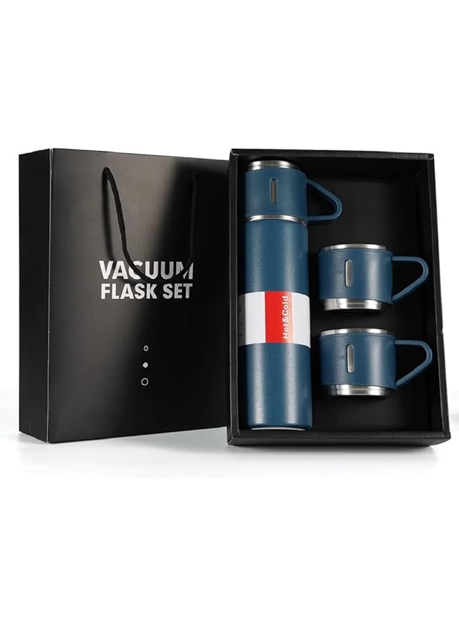 Zaboon Bottle With 2 Extra Cups 500Ml Vacuum Flask Set Stainless Steel Leak Proof Travel Bottles For Hot And Cold Drinks Blue - Image 1