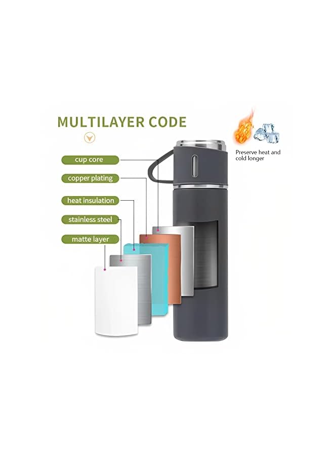 Zaboon Bottle With 2 Extra Cups 500Ml Vacuum Flask Set Stainless Steel Leak Proof Travel Bottles For Hot And Cold Drinks Blue - Image 4