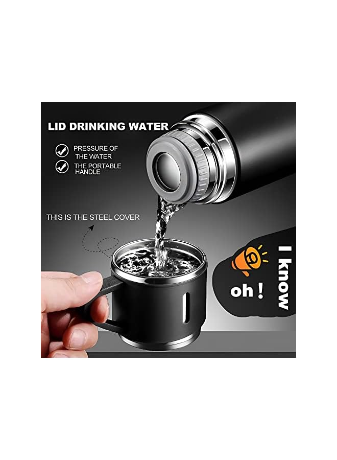 Zaboon Bottle With 2 Extra Cups 500Ml Vacuum Flask Set Stainless Steel Leak Proof Travel Bottles For Hot And Cold Drinks Blue - Image 3