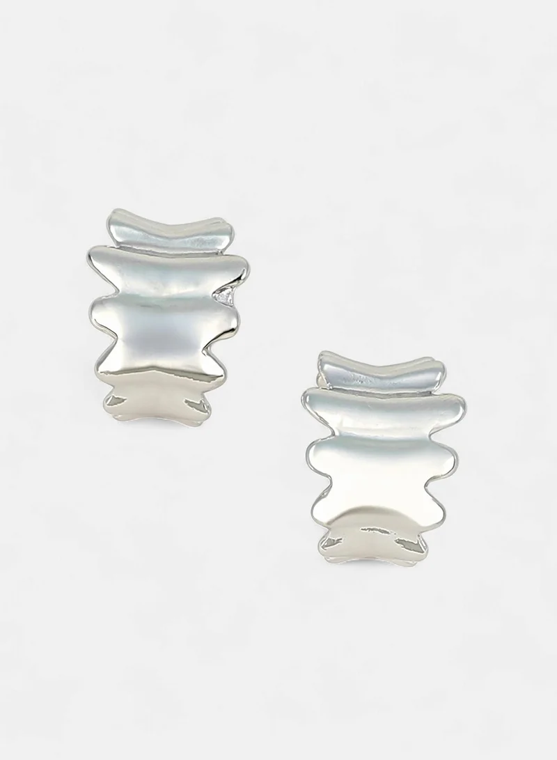 Sohi  Women The Ripple Hoop Earrings | Chrome  Colour | One-Size | Metallic Alloy Material | Push Back Closure | Half-Hoop Earrings For Casual & Evening Wear for Women | Best Price UAE