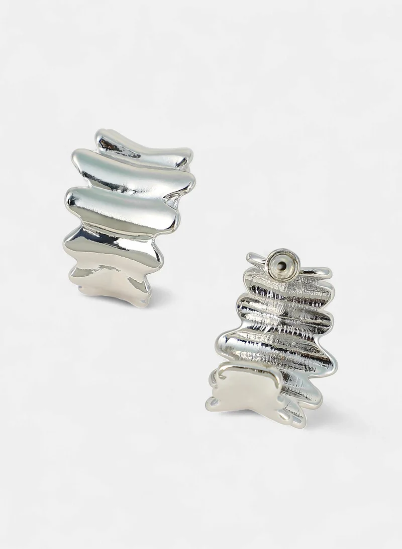 Sohi  Women The Ripple Hoop Earrings | Chrome  Colour | One-Size | Metallic Alloy Material | Push Back Closure | Half-Hoop Earrings For Casual & Evening Wear for Women | Best Price UAE