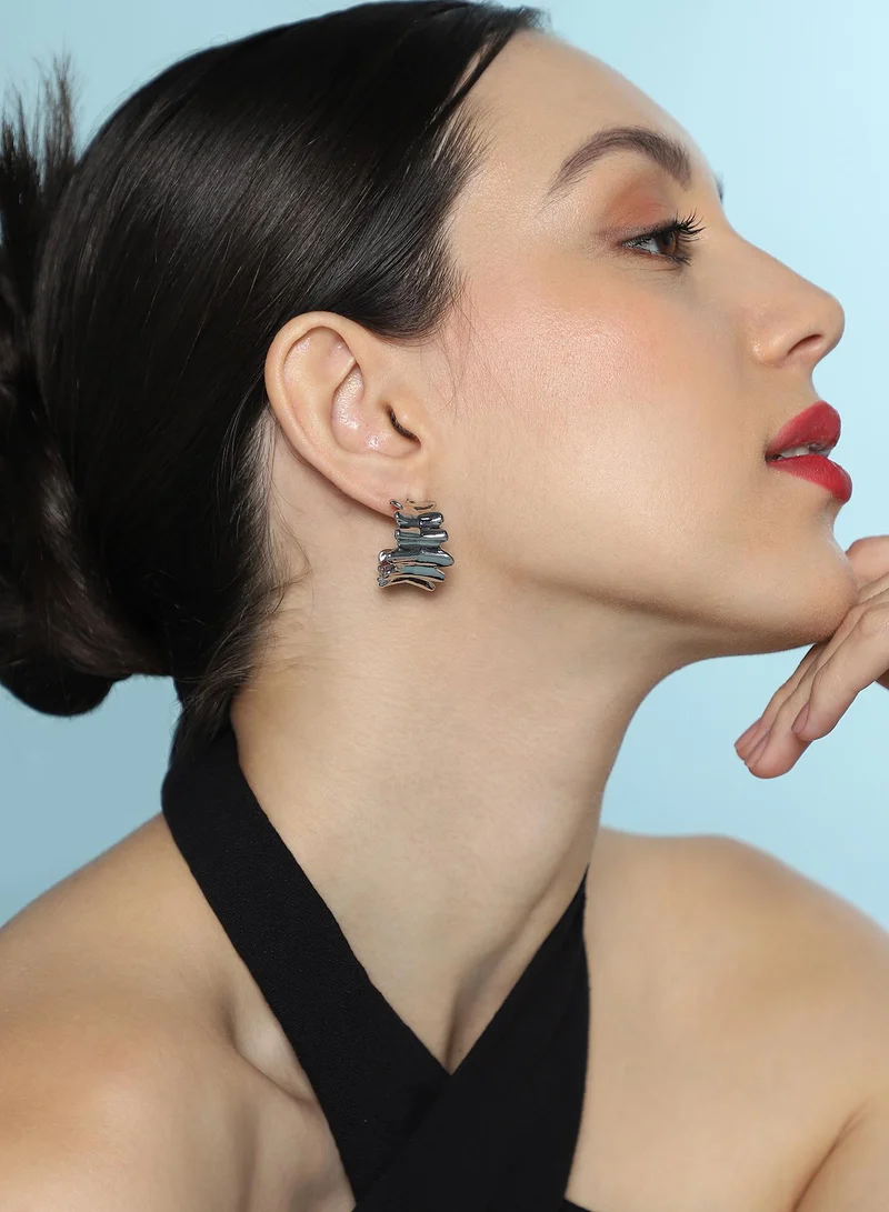 Sohi  Women The Ripple Hoop Earrings | Chrome  Colour | One-Size | Metallic Alloy Material | Push Back Closure | Half-Hoop Earrings For Casual & Evening Wear for Women | Best Price UAE