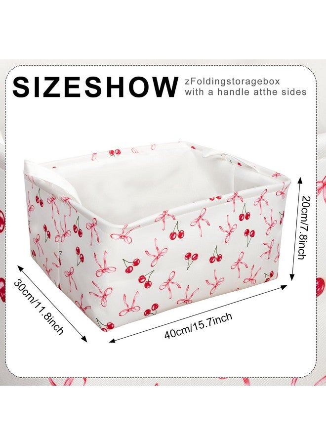BBSET 3 Pcs Pink Bow Storage Basket, Coquette Girls Rectangle Storage Bins Box with Handles, Bows and Chery Shelf Basket Ideal for Room Nursery Decor, Books, Organizing Clothes, Toys - Image 2