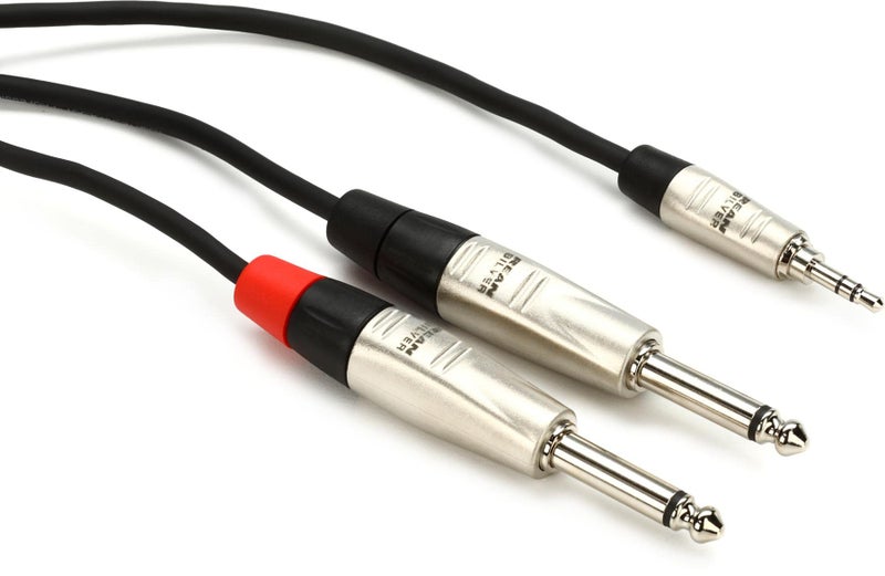 Hosa هوسا HMP-010Y برو ستيريو بريك آوت، REAN 3.5 مم TRS إلى ثنائي 1/4 بوصة TS، 10 أقدام - Image 2