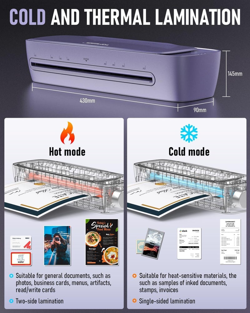 Laminator Machine Wide Thermal Lamination 9 in 1 Cold Hot A3 Laminating Machine for Teacher Personal, 60s Warm-Up No Jam laminator Machine 11x17 with 30 Laminating Sheets for Home Office Use - Image 5