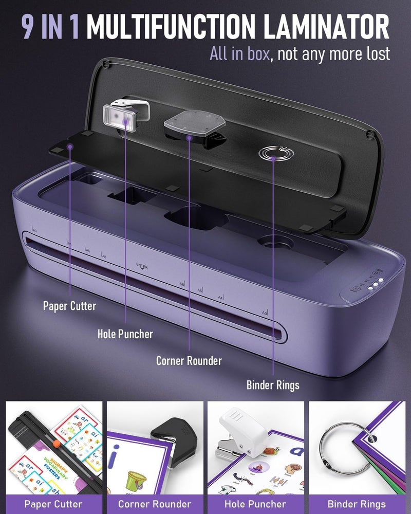 Laminator Machine Wide Thermal Lamination 9 in 1 Cold Hot A3 Laminating Machine for Teacher Personal, 60s Warm-Up No Jam laminator Machine 11x17 with 30 Laminating Sheets for Home Office Use - Image 3