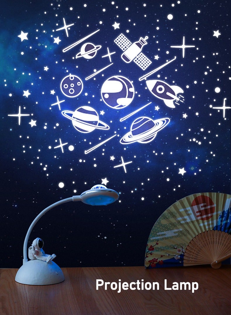 مصباح طاولة رائد فضاء متعدد الوظائف من النوع C للشحن LED لحماية العين وتعلم سطح المكتب وضوء ليلي إسقاطي وإضاءة جو مع تعتيم مستمر وحامل هاتف محمول - Image 3