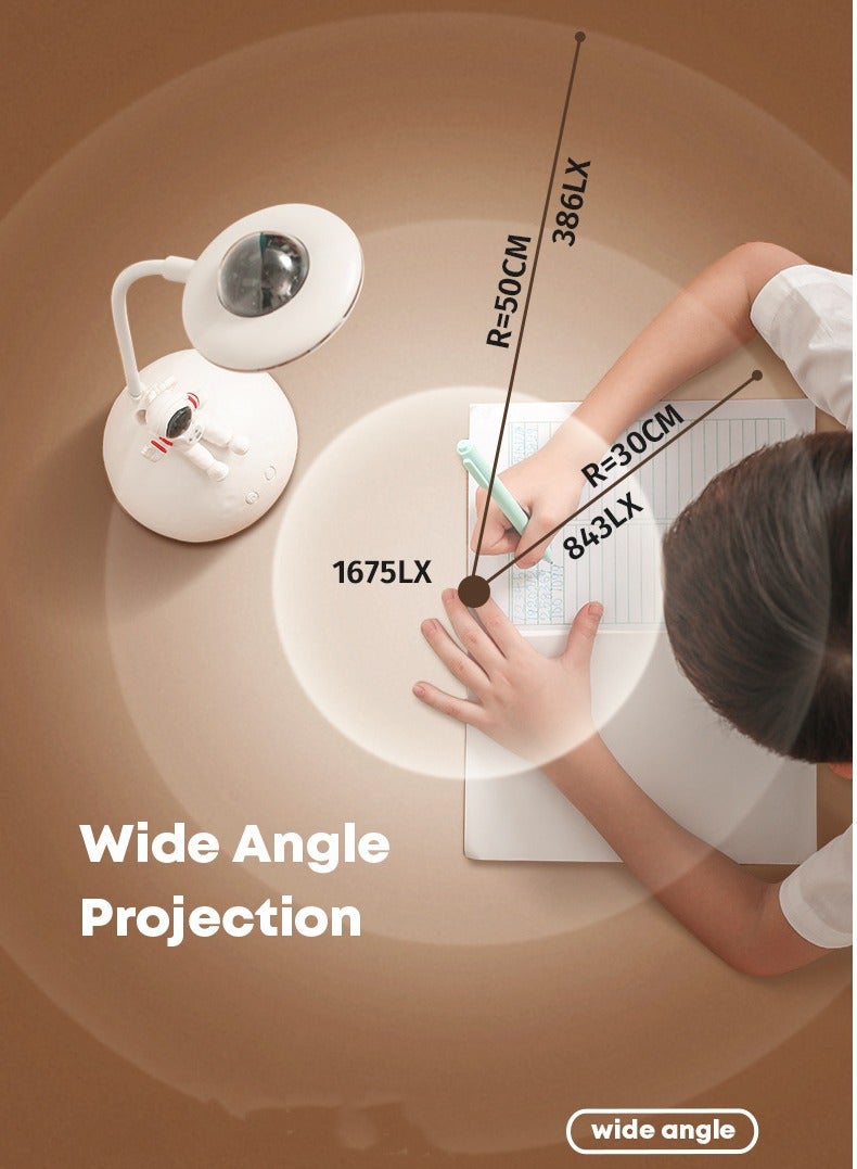 مصباح طاولة رائد فضاء متعدد الوظائف من النوع C للشحن LED لحماية العين وتعلم سطح المكتب وضوء ليلي إسقاطي وإضاءة جو مع تعتيم مستمر وحامل هاتف محمول - Image 5