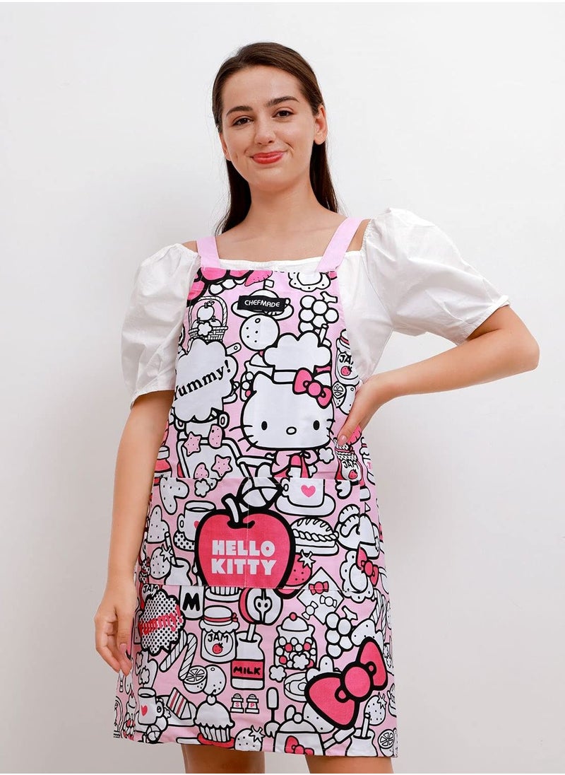 chefmade - Hello Kitty 100% Cotton Apron Adjustable Cross Back Dress with 2 Pockets Kitchen Aprons - Image 1