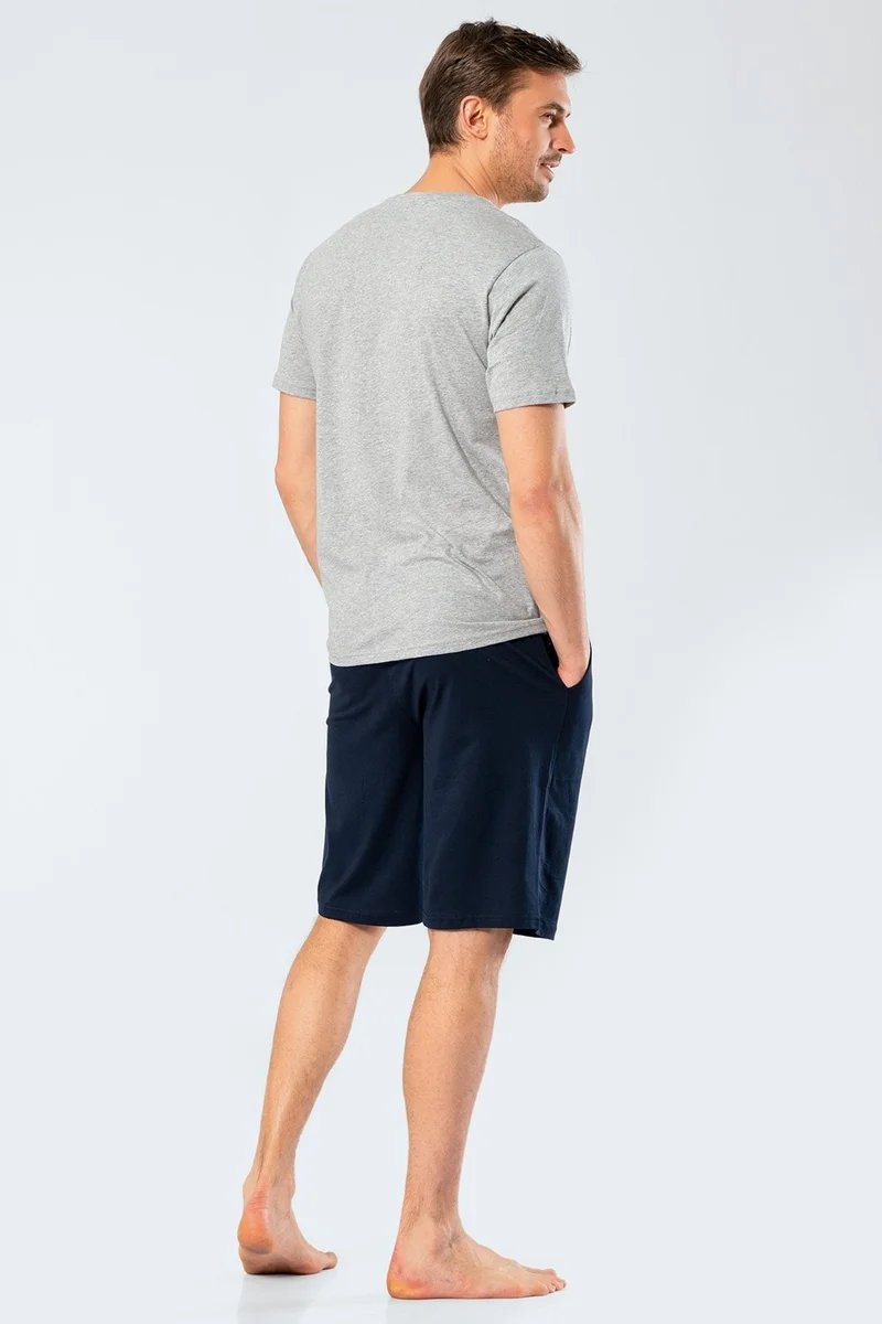كاشاريل 2199 Gray Melange Men's Printed V Neck Bermuda Shorts Pajama Set