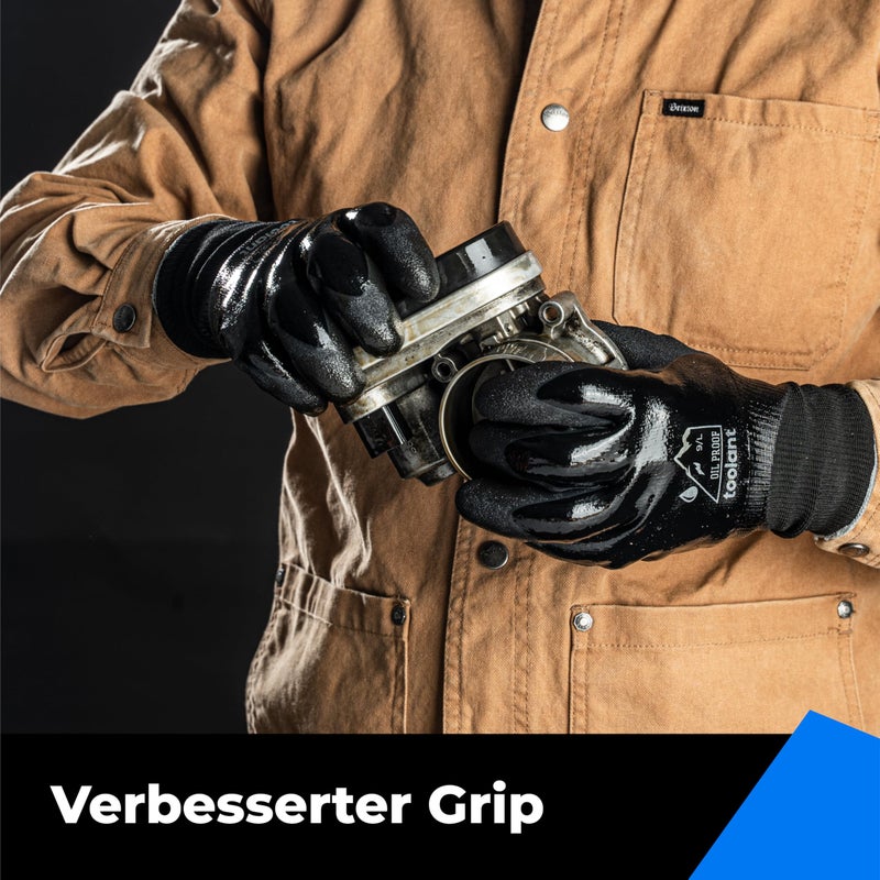 toolant Waterproof Gloves for Men and Women, Freezer Gloves with Grip, Double Nitrile Dipped for Extreme Oil Repellent, for Construction, Mechanics, Mining, Plumbing, Black, Large - Image 4