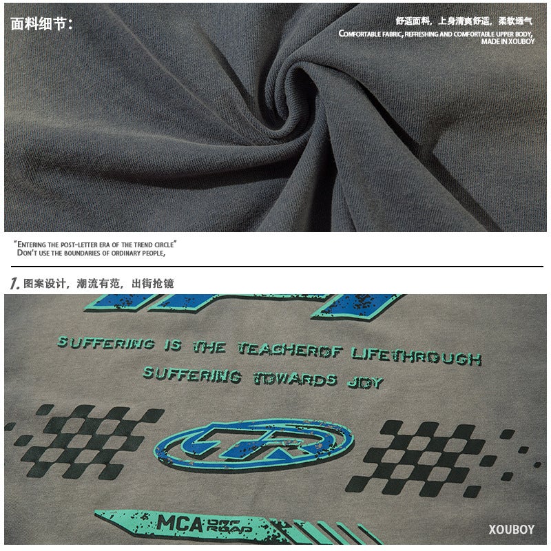 Original American Retro Heavy Industry Washed Old Niche Design Fake Two-Piece Racing Style Long Sleeve T-Shirt Base Shirt - Image 5