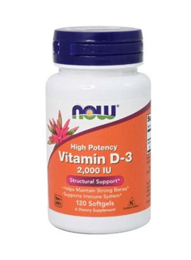 ناو فيتامين D3 عالي الفعالية 2000 وحدة دولية، دعم هيكلي يحافظ على عظام قوية، يدعم صحة الأسنان، 120 كبسولة هلامية