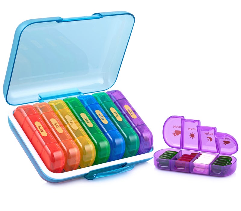 POPCUBE Premium Medicine organizer Box- Waterproof Weekly Medicine organizer- Medicine Box for home, 7 days tablet organizer For Home-Large Pill Organizer Box Case (Multicolor, 4 Compartment) - Image 1