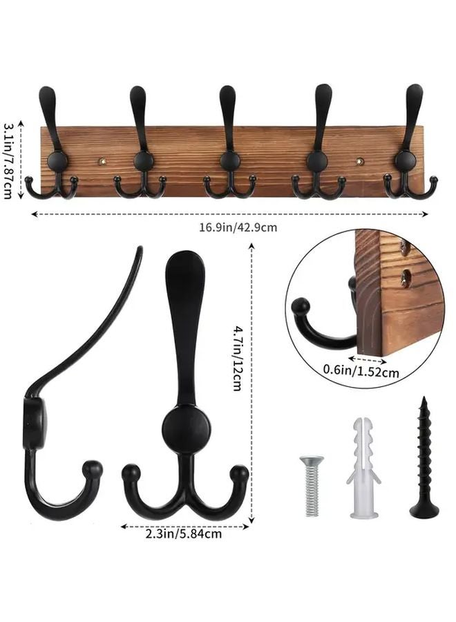 5 Hooks Rustic Farmhouse Coat Rack Recycled Wood Wall Mounted Entryway Hanger - Image 4
