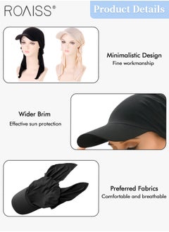 roaiss 2 Pcs Brim Head Scarf Wrap Sun Visor Hat Women Bonnet Muslim Turban Baseball Cap Curved Hat Hair Loss Headwear Black and Beige  - Image 5