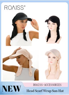 roaiss 2 Pcs Brim Head Scarf Wrap Sun Visor Hat Women Bonnet Muslim Turban Baseball Cap Curved Hat Hair Loss Headwear Black and Beige  - Image 1