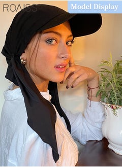 roaiss 2 Pcs Brim Head Scarf Wrap Sun Visor Hat Women Bonnet Muslim Turban Baseball Cap Curved Hat Hair Loss Headwear Black and Beige  - Image 2