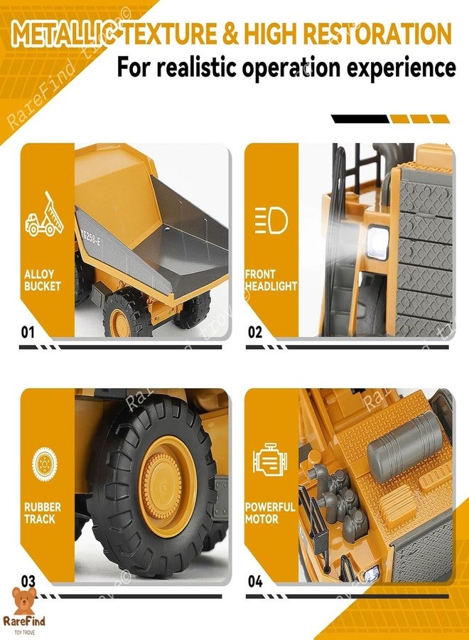 RareFind trove Metal RC Truck Toy - 9-Channel Remote Control Construction Vehicle Dumping Truck with Lights & Sounds, 2.4GHz Rechargeable Toy for Kids Ages 3+ Battery&Remote Included for Kids,Yellow - Image 3