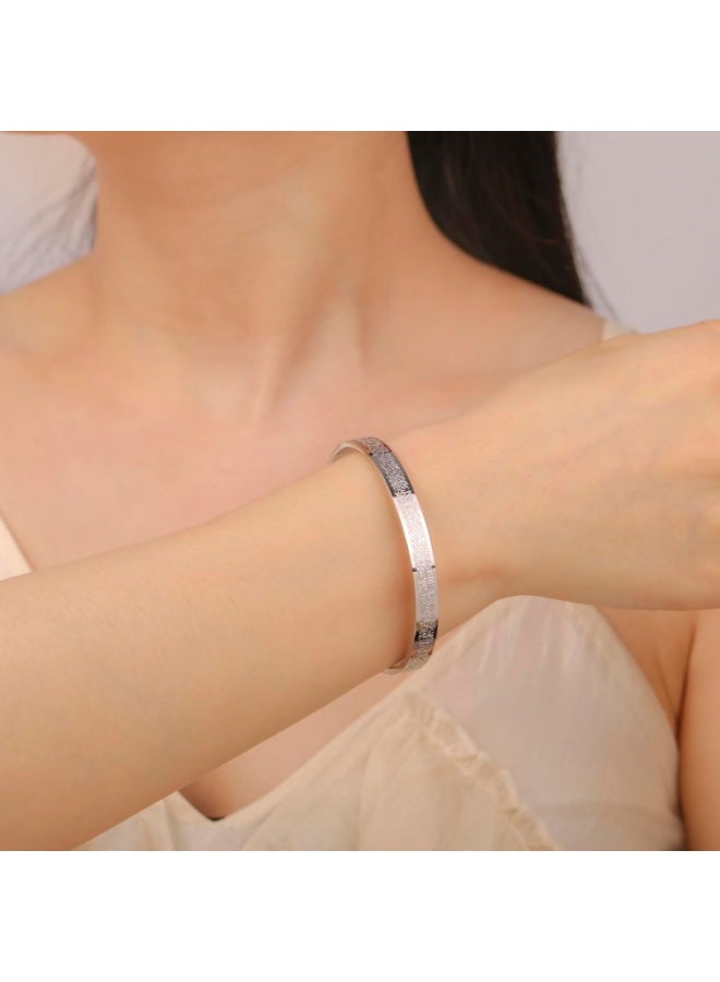 جوليا ستور مجوهرات إسلامية مطلية بالذهب الأبيض عيار 18 قيراطًا من الفولاذ المقاوم للصدأ 316L هدايا مجوهرات إسلامية أساور ذهبية من الله وأساور آية الكرسي العربية للنساء والرجال هدايا عيد رمضان ورأس السنة الجديدة - Image 4