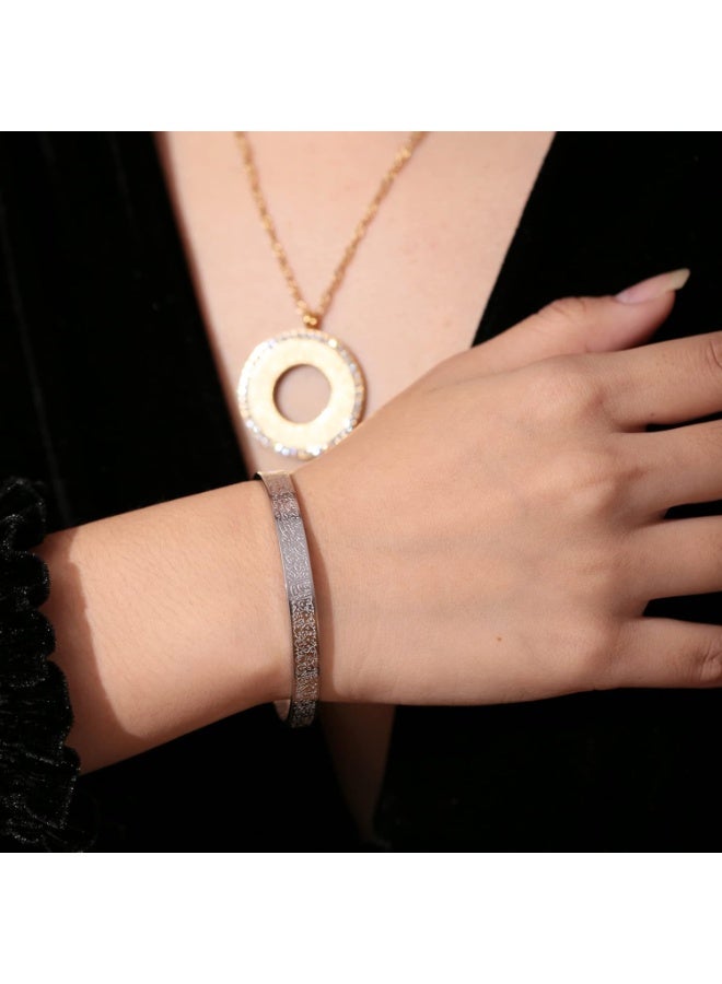 جوليا ستور مجوهرات إسلامية مطلية بالذهب الأبيض عيار 18 قيراطًا من الفولاذ المقاوم للصدأ 316L هدايا مجوهرات إسلامية أساور ذهبية من الله وأساور آية الكرسي العربية للنساء والرجال هدايا عيد رمضان ورأس السنة الجديدة - Image 2