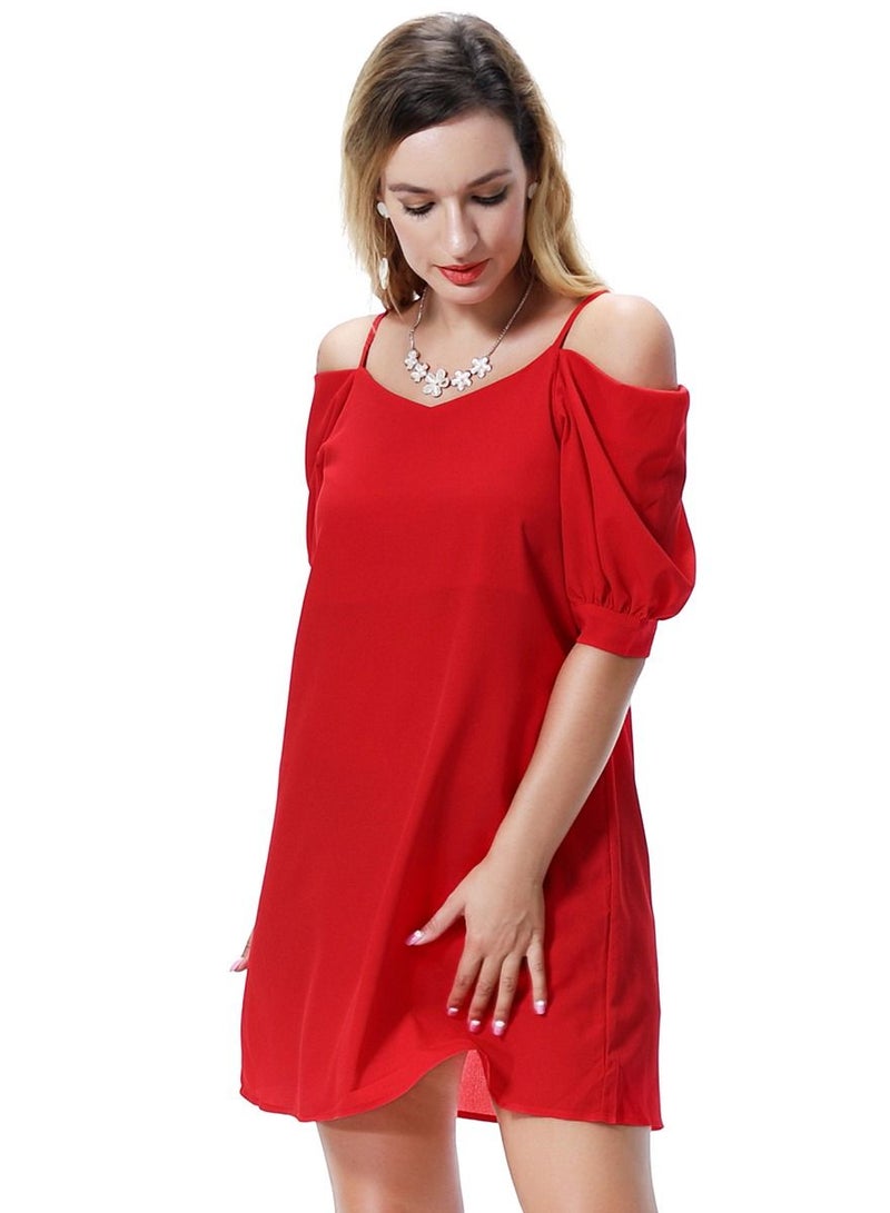 Loquat Women's Solid Color Off-Shoulder Mini Slip Dress Red - Image 2
