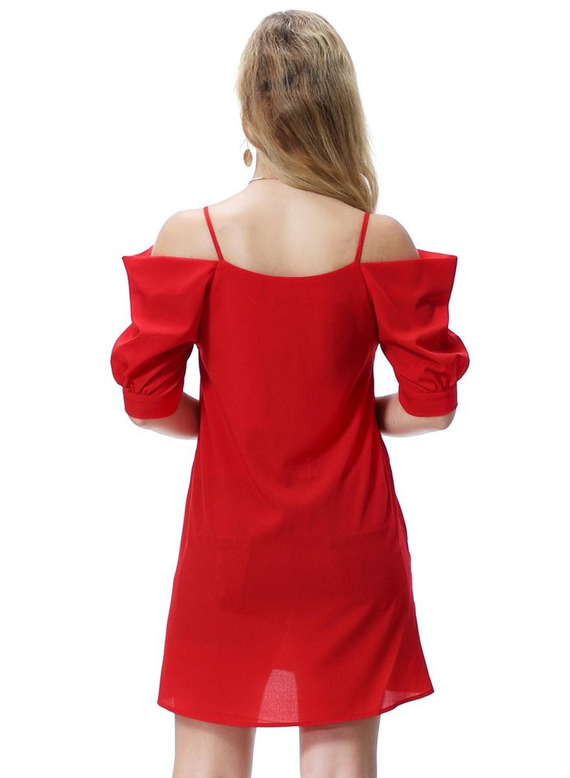 Loquat Women's Solid Color Off-Shoulder Mini Slip Dress Red - Image 3