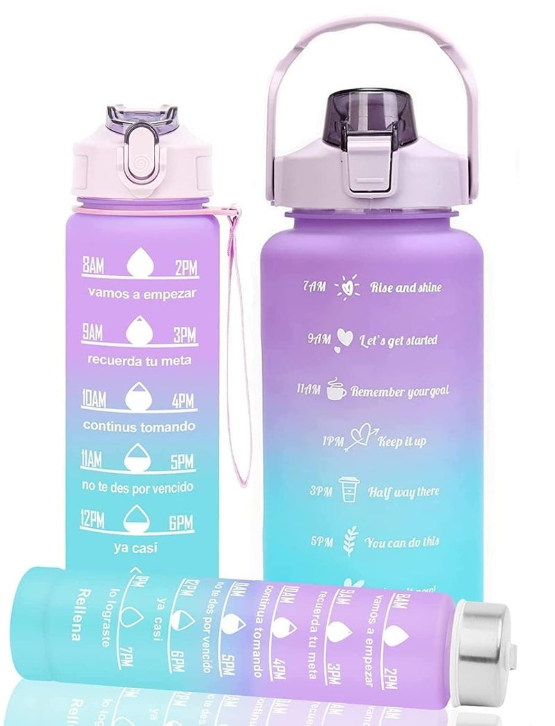 HOMEZZA Motivational Water Bottle Set of 3 Time Marker with Straw Leakproof BPAFree NonToxic Sipper Bottles for Office Gym Sports and School Use - Image 1