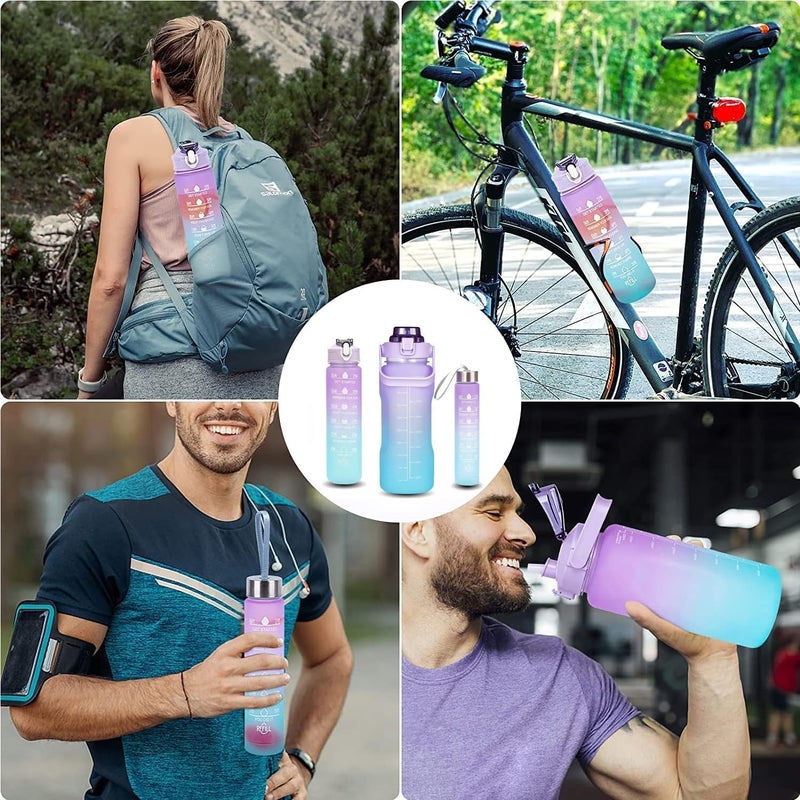 HOMEZZA Motivational Water Bottle Set of 3 Time Marker with Straw Leakproof BPAFree NonToxic Sipper Bottles for Office Gym Sports and School Use - Image 5