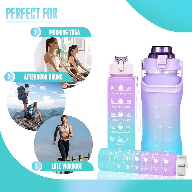 HOMEZZA Motivational Water Bottle Set of 3 Time Marker with Straw Leakproof BPAFree NonToxic Sipper Bottles for Office Gym Sports and School Use - Image 3