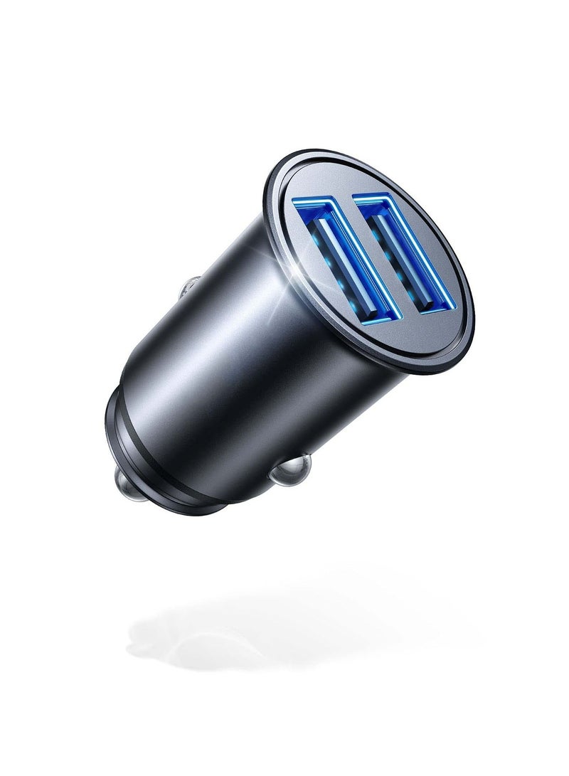 SYOSI Car Charger, Smallest 4.8A All Metal USB Car Charger Fast Charge Car Charger Adapter Flush Fit Compatible with for iPhone, iPad, Samsung Black - Image 1