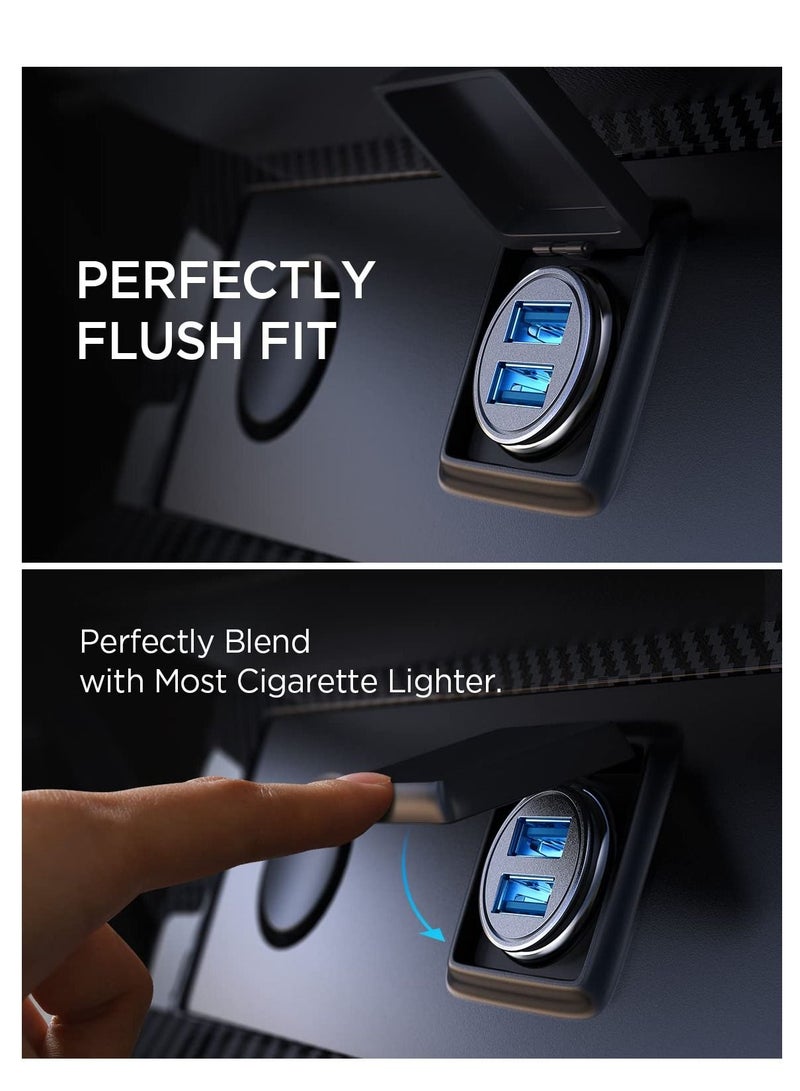 SYOSI Car Charger, Smallest 4.8A All Metal USB Car Charger Fast Charge Car Charger Adapter Flush Fit Compatible with for iPhone, iPad, Samsung Black - Image 3