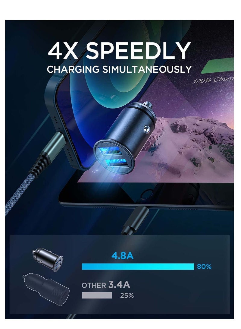 SYOSI Car Charger, Smallest 4.8A All Metal USB Car Charger Fast Charge Car Charger Adapter Flush Fit Compatible with for iPhone, iPad, Samsung Black - Image 4