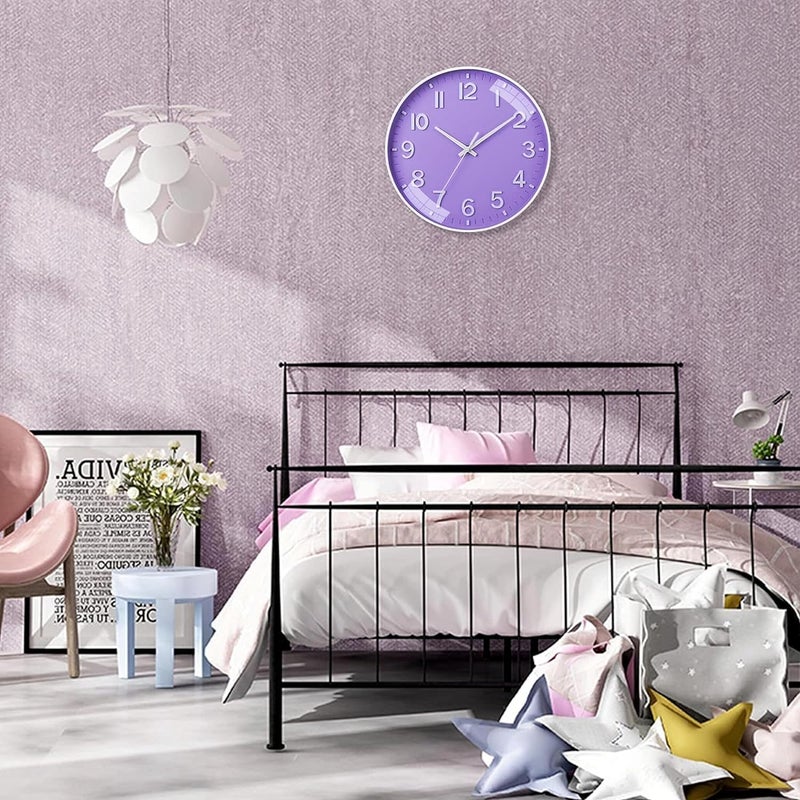 TEKCOOL Plastic Digital Wall Clock 12" Silent Quartz Decorative Latest Non-Ticking Classic Clock Battery Operated Round Easy to Read for Room/Home/Kitchen/Bedroom/Office/School (Light Purple). - Image 5
