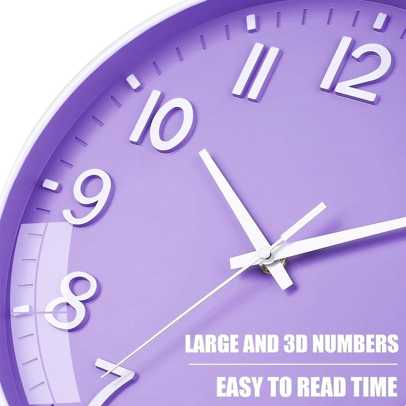 TEKCOOL Plastic Digital Wall Clock 12" Silent Quartz Decorative Latest Non-Ticking Classic Clock Battery Operated Round Easy to Read for Room/Home/Kitchen/Bedroom/Office/School (Light Purple). - Image 3
