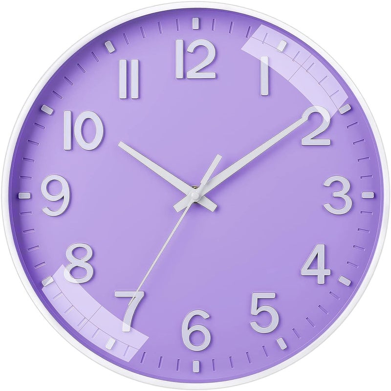 TEKCOOL Plastic Digital Wall Clock 12" Silent Quartz Decorative Latest Non-Ticking Classic Clock Battery Operated Round Easy to Read for Room/Home/Kitchen/Bedroom/Office/School (Light Purple). - Image 1