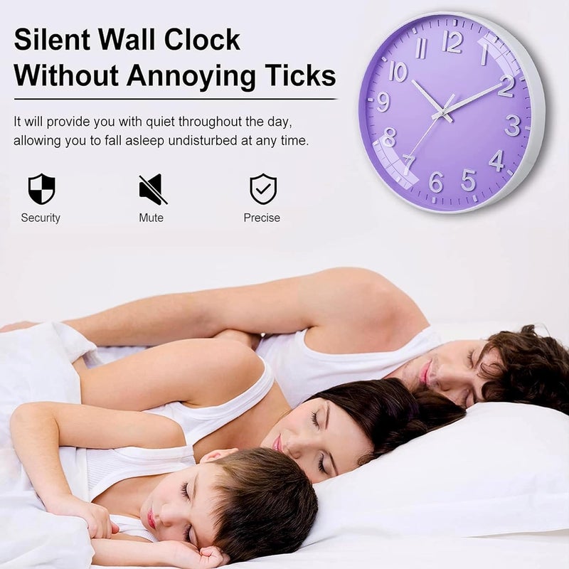 TEKCOOL Plastic Digital Wall Clock 12" Silent Quartz Decorative Latest Non-Ticking Classic Clock Battery Operated Round Easy to Read for Room/Home/Kitchen/Bedroom/Office/School (Light Purple). - Image 4