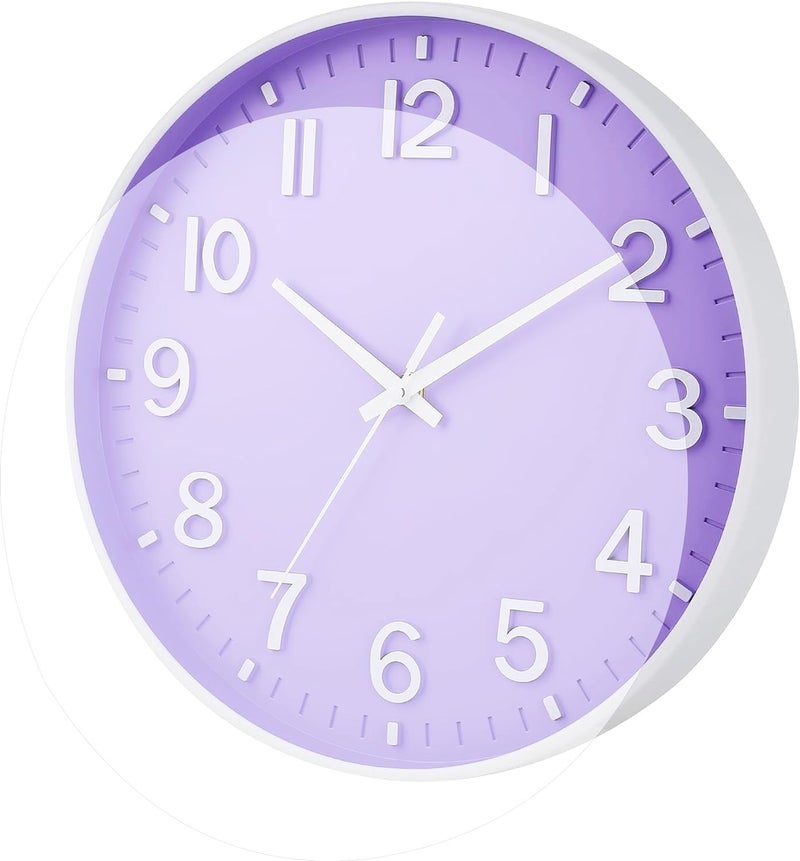 TEKCOOL Plastic Digital Wall Clock 12" Silent Quartz Decorative Latest Non-Ticking Classic Clock Battery Operated Round Easy to Read for Room/Home/Kitchen/Bedroom/Office/School (Light Purple). - Image 2