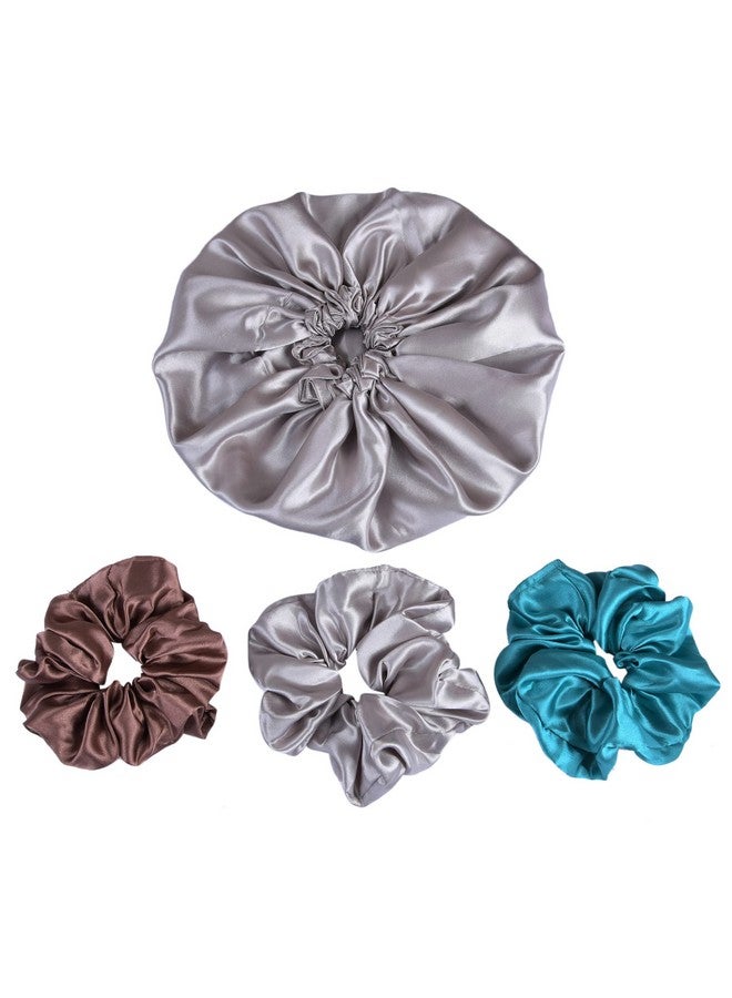 NNR Satin Silk Premium Sleeping Caps, Double Layered Stretchable Hair Bonnets & Hair Scrunchies for Girls and Women Set of 4 Pcs - Multicolor11 - Image 1