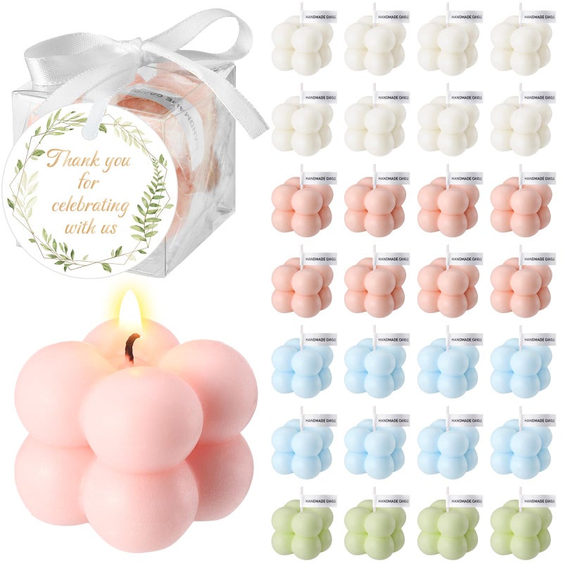 MTLEE 40 Sets Wedding Favors Gift for Guest 16 Small Bubble Candles Bulk with Greeting Card Ribbon Box Aesthetic Mini Scented Candles Party Favors Thank You Guest Gifts for Baby Bridal Shower Party