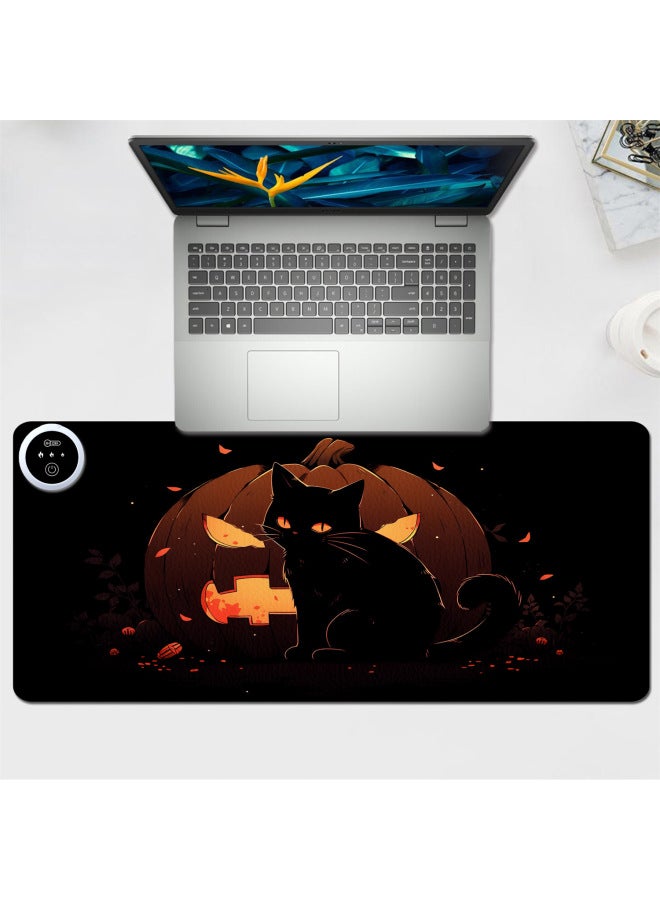 Large Dirty-Resistant Mouse Pad DIY  Funny Gift Leather Warm Table Mat Office Game Dual-Use Heating Pad-Color:400x900x2mm-Pattern:Heating Pad  2 (3) Black Cat With Pumpkin