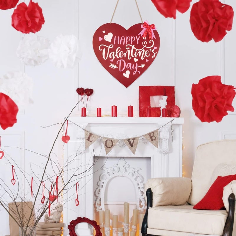 Fangoo Valentines Day Door Sign Valentine's Day Wooden Hanging Sign Happy Valentine's Day Wreath Sign Valentine's Day Front Door Hanging Sign for Valentine's Day Home Window Door Wall Outdoor Decor - Image 5