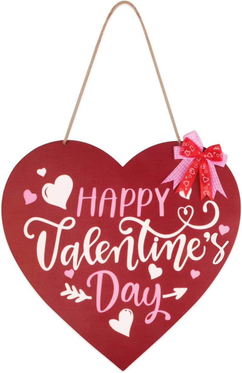 Fangoo Valentines Day Door Sign Valentine's Day Wooden Hanging Sign Happy Valentine's Day Wreath Sign Valentine's Day Front Door Hanging Sign for Valentine's Day Home Window Door Wall Outdoor Decor - Image 1