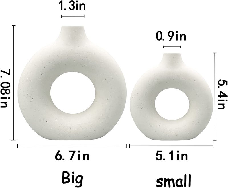QLOFEI White Ceramic Vases- 2 for Modern Home Decor, Round Matte Boho Vase for Decor, Ceramic Minimalist Nordic Style for Wedding Dinner Table Living Room Office - Image 4