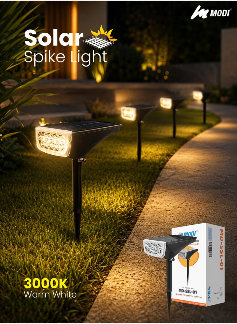 MODI Solar Spike Light Outdoor LED 1.7W Mono Panel | 8H+ Lighting | 3000K Warm White | IP65 Waterproof Garden Pathway Landscape Spotlight - Image 1