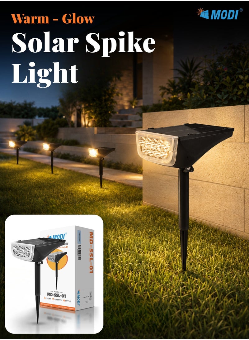 MODI Solar Spike Light Outdoor LED 1.7W Mono Panel | 8H+ Lighting | 3000K Warm White | IP65 Waterproof Garden Pathway Landscape Spotlight - Image 1