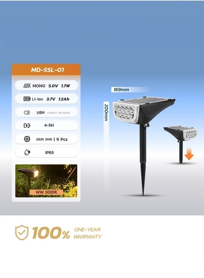 MODI Solar Spike Light Outdoor LED 1.7W Mono Panel | 8H+ Lighting | 3000K Warm White | IP65 Waterproof Garden Pathway Landscape Spotlight - Image 3